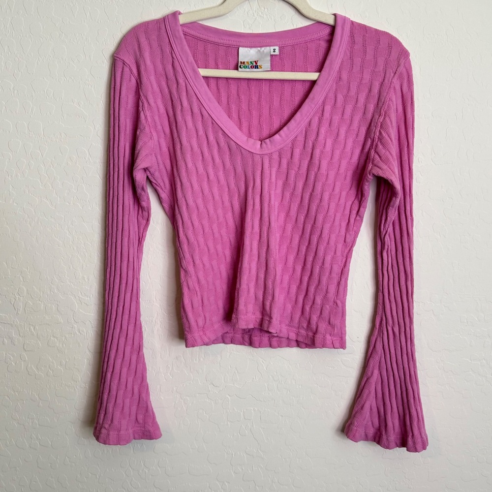 Big Bud Press Many Colors Women 100% Cotton Top Bell Sleeve V-Neck Textured